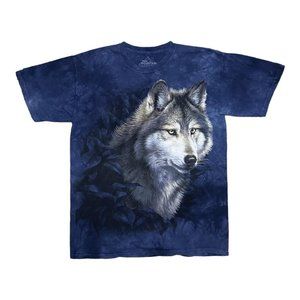 The Mountain Adult Unisex Graphic Cotton Tee 10-1089 Wolf In Blue Foliage Medium